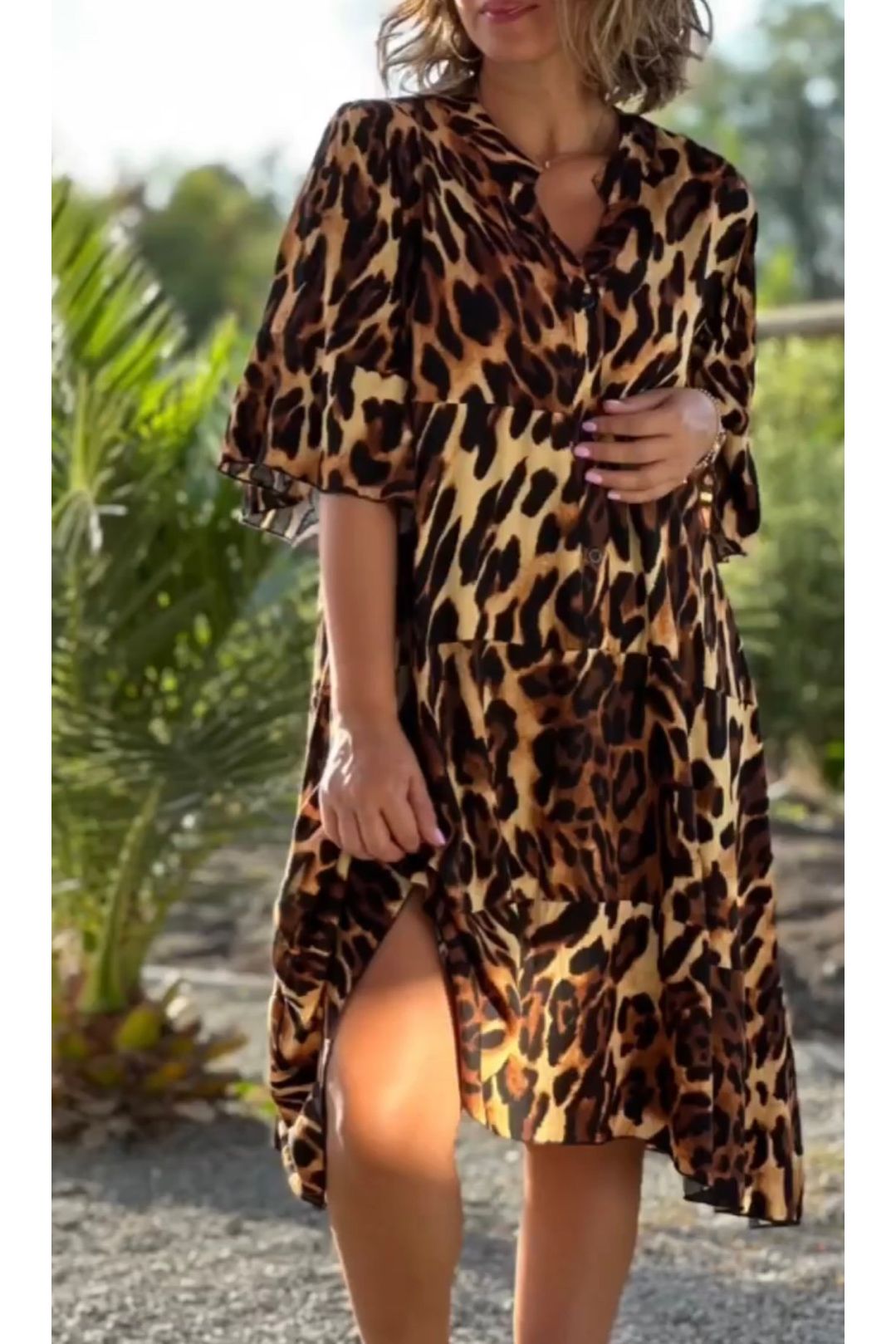 Women's Casual Leopard print V Neck Dress