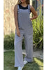 Women's Casual Solid Color Button Front Linen Wide Leg Jumpsuit