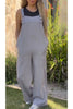 Women's Casual Solid Color Button Front Linen Wide Leg Jumpsuit