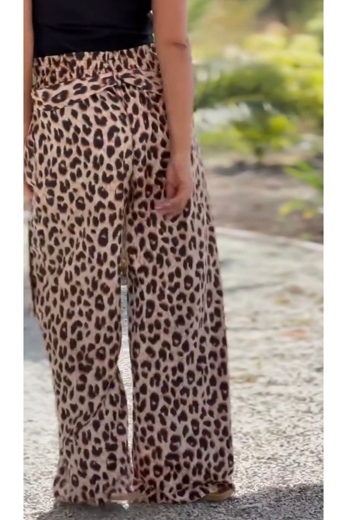 Women's Casual Leopard print Elastic Belted Pants