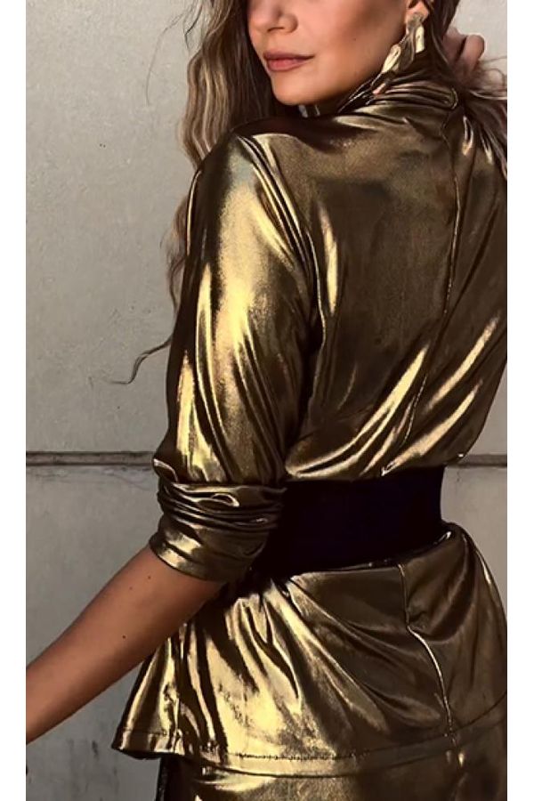 Women's shiny gold suit in smooth fabric
