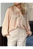 Women's Casual Solid Color Button Front Satin Blouse