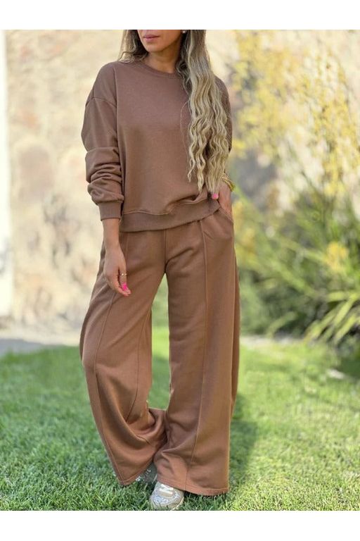 Women's Casual Solid Color Sweatshirt and Pants Set