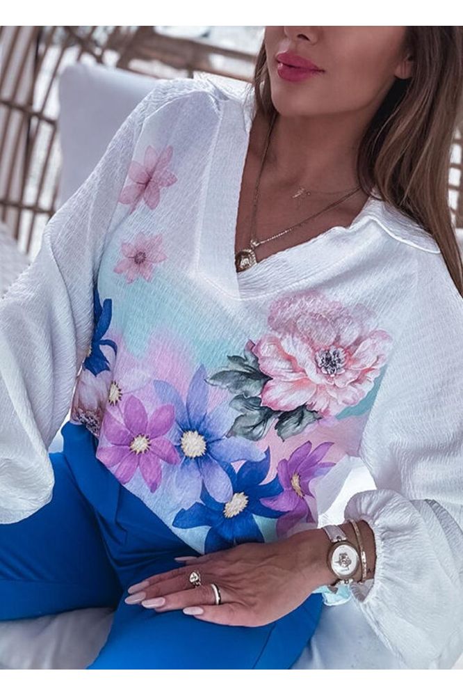 Women's Casual Floral Print V Neck Blouse