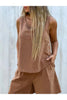 Women's Casual Solid Color Button Design Linen Tops and Pants Set