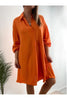 Women's Casual Solid Color V Neck Linen Shirt Dress