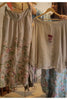 Casual effen gekleurde linnen top & wijde broek met bloemenprint voor dames