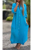 Vrouwen Casual effen kleur knop voorzijde linnen shirt jurk