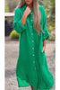 Vrouwen Casual effen kleur knop voorzijde linnen shirt jurk